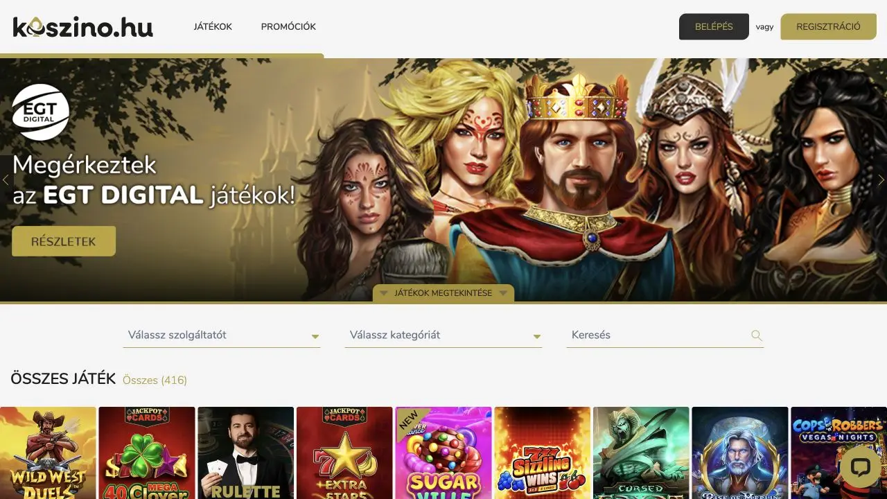 A Kaszino.hu tiszta magyar nyelvű főoldala