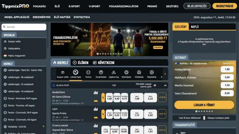 A TippmixPRO magyar sportfogadási felülete