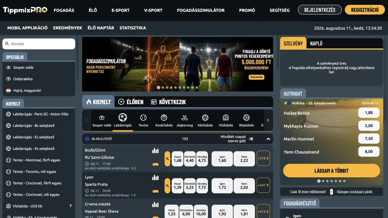 A TippmixPRO magyar sportfogadási felülete