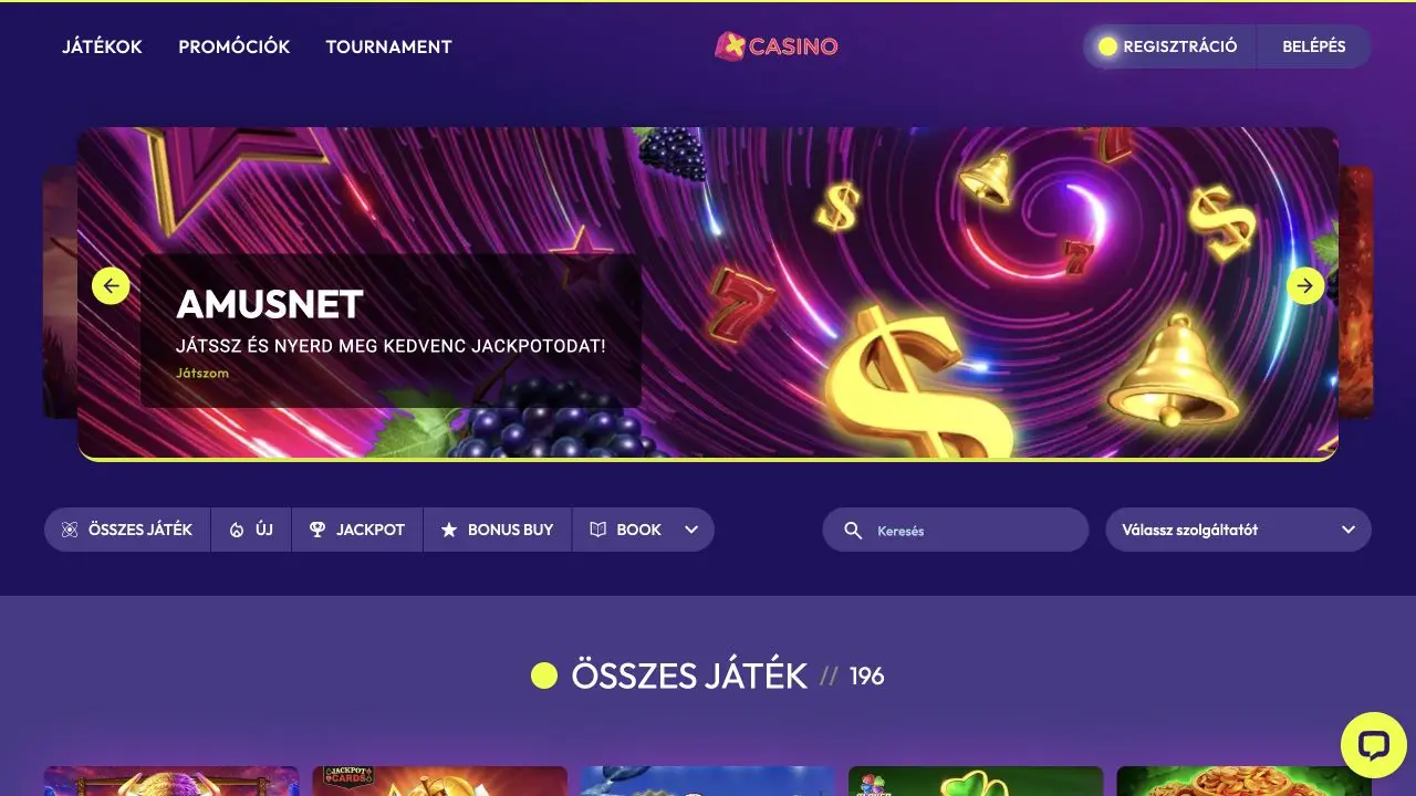Az XCasino.hu tiszta magyar nyelvű főoldala