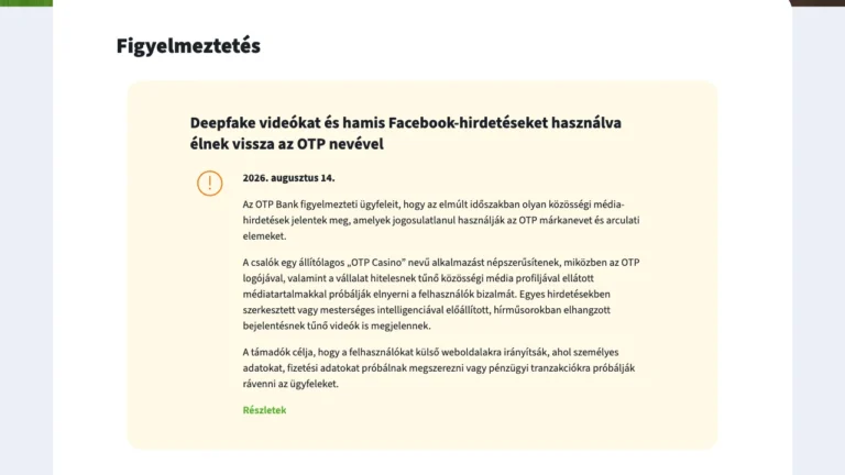 Az OTP Bank figyelmeztetése a hamis OTP Casino alkalmazásról
